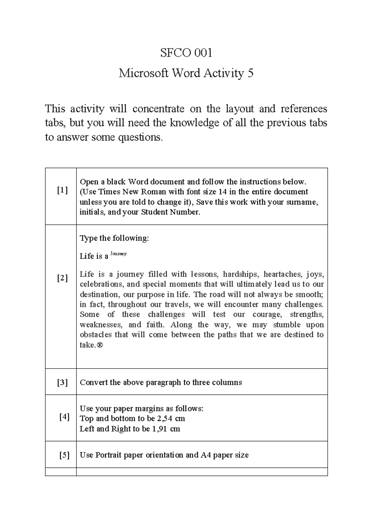 SFCO 001 Microsoft Word Activity 5: Layout & References Focus - Studocu