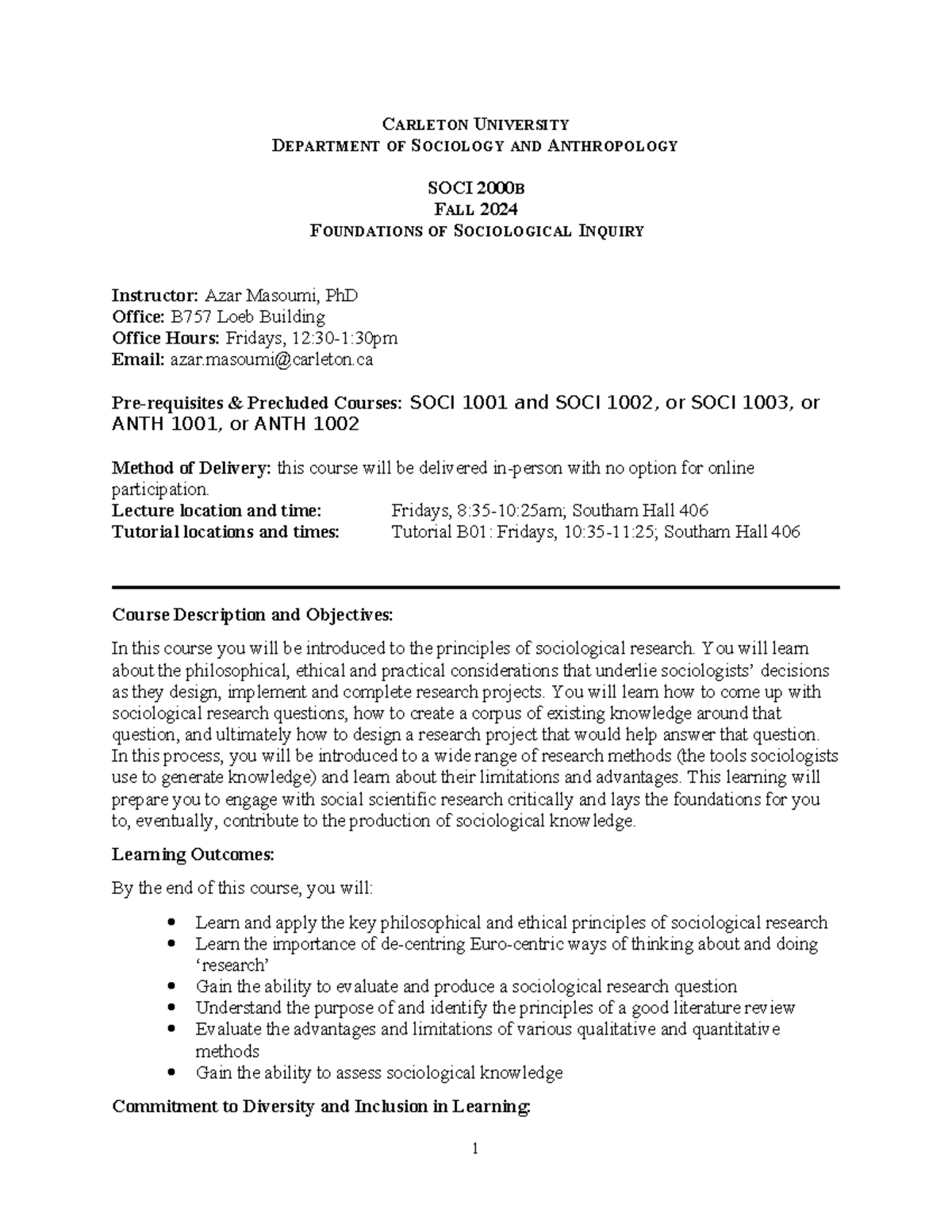 Foundations of Sociological Inquiry - SOCI 2000B - Fall 2024 Notes ...