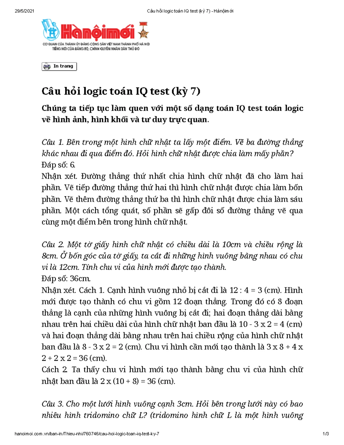 Ilide - V BCCV - 29/5/2021 Câu hỏi logic toán IQ test (kỳ 4) - Hànộimới ...