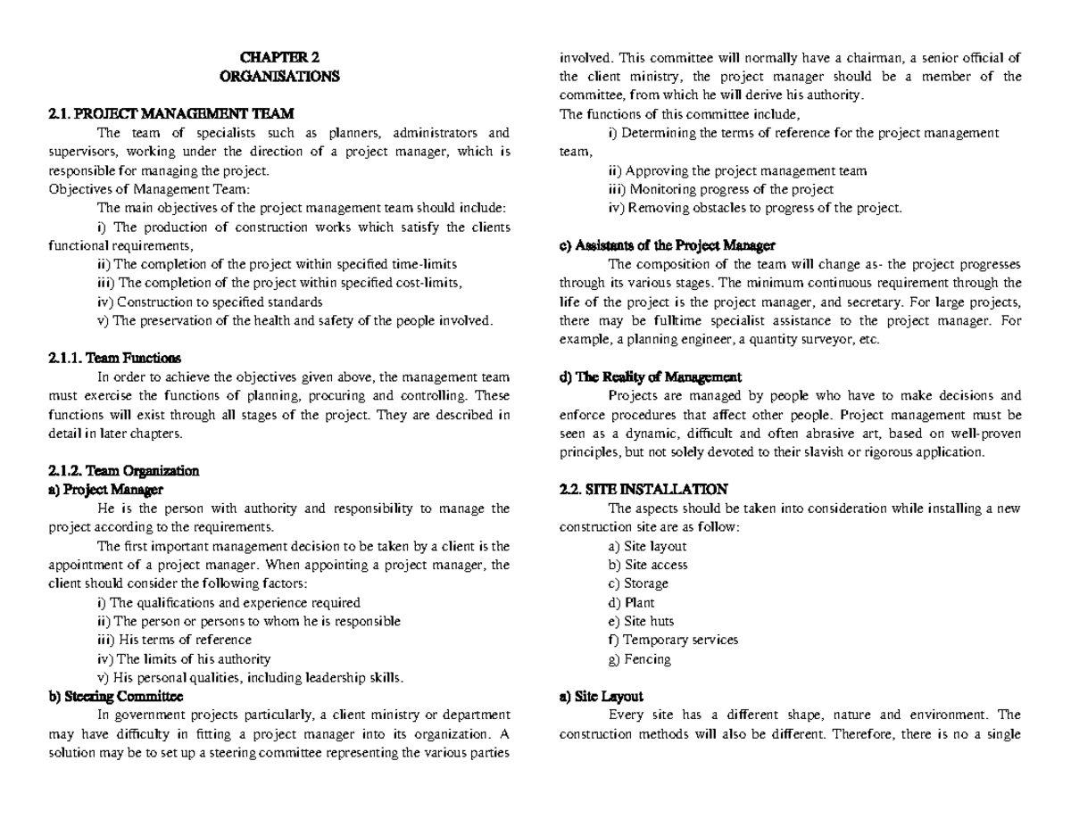 CH-2-Organizations: Project Management Team & Site Installation Guide ...