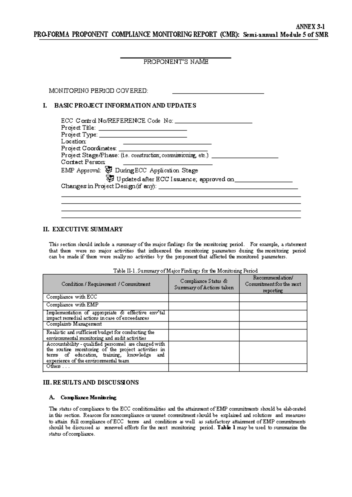 CMR - Environmental Compliance Monitoring Report: Pro-Forma Template ...