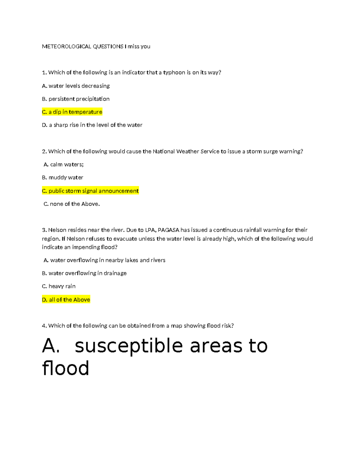 METEOROLOGICAL QUESTIONS: Typhoons, Floods, and Earthquakes - Studocu