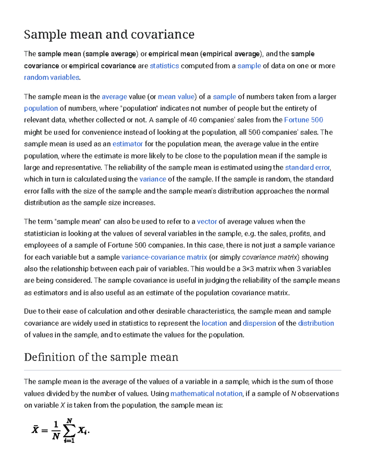Statistical Concepts: Sample Mean & Covariance Explained - Studocu