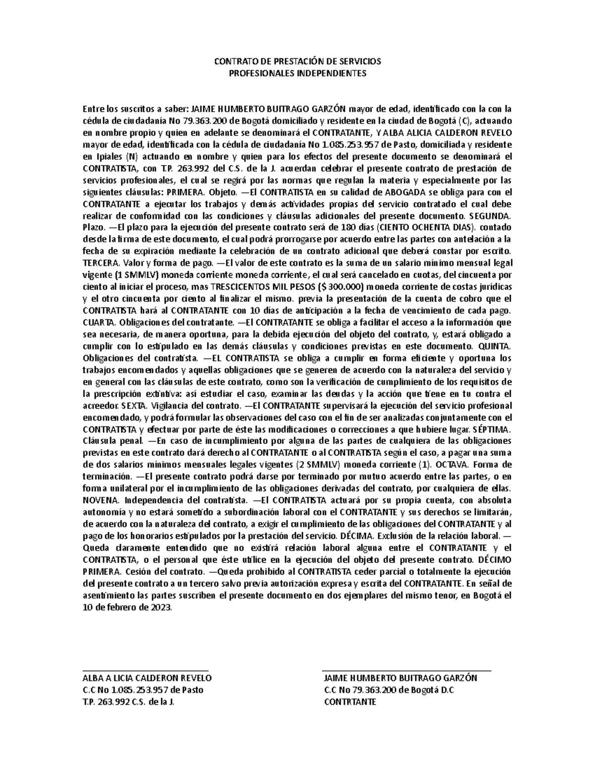 Contrato de Prestación de Servicios Profesionales - 2023 - Studocu