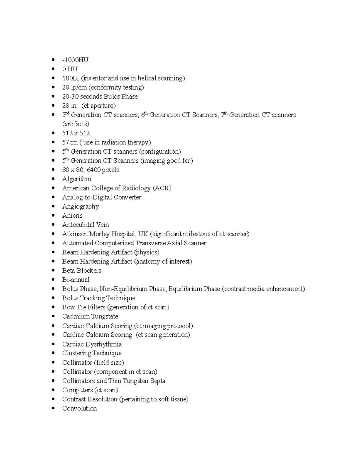 CT Scan Notes for HU 180LI: Understanding Artifacts & Techniques - Studocu