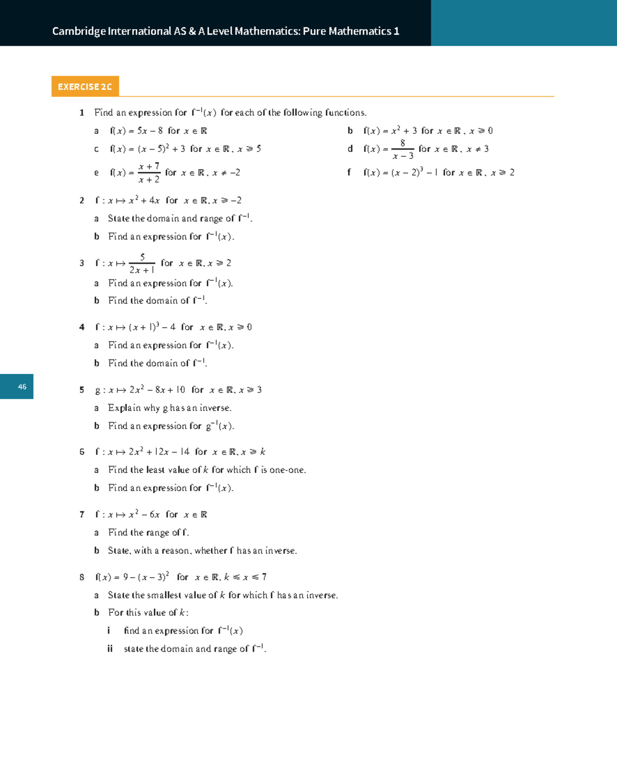 Cambridge International AS A Level Mathematics: Pure Math 1 Exercise 2C ...