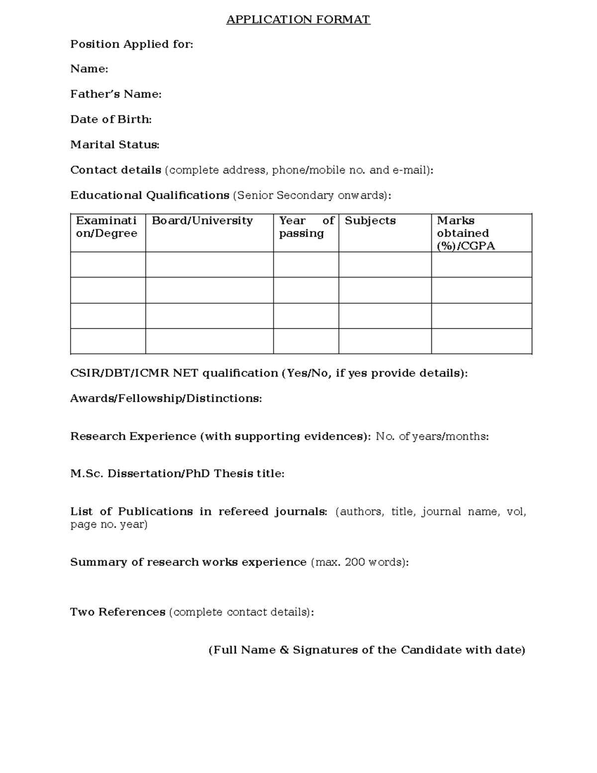 Application Format Trainee - APPLICATION FORMAT Position Applied for ...