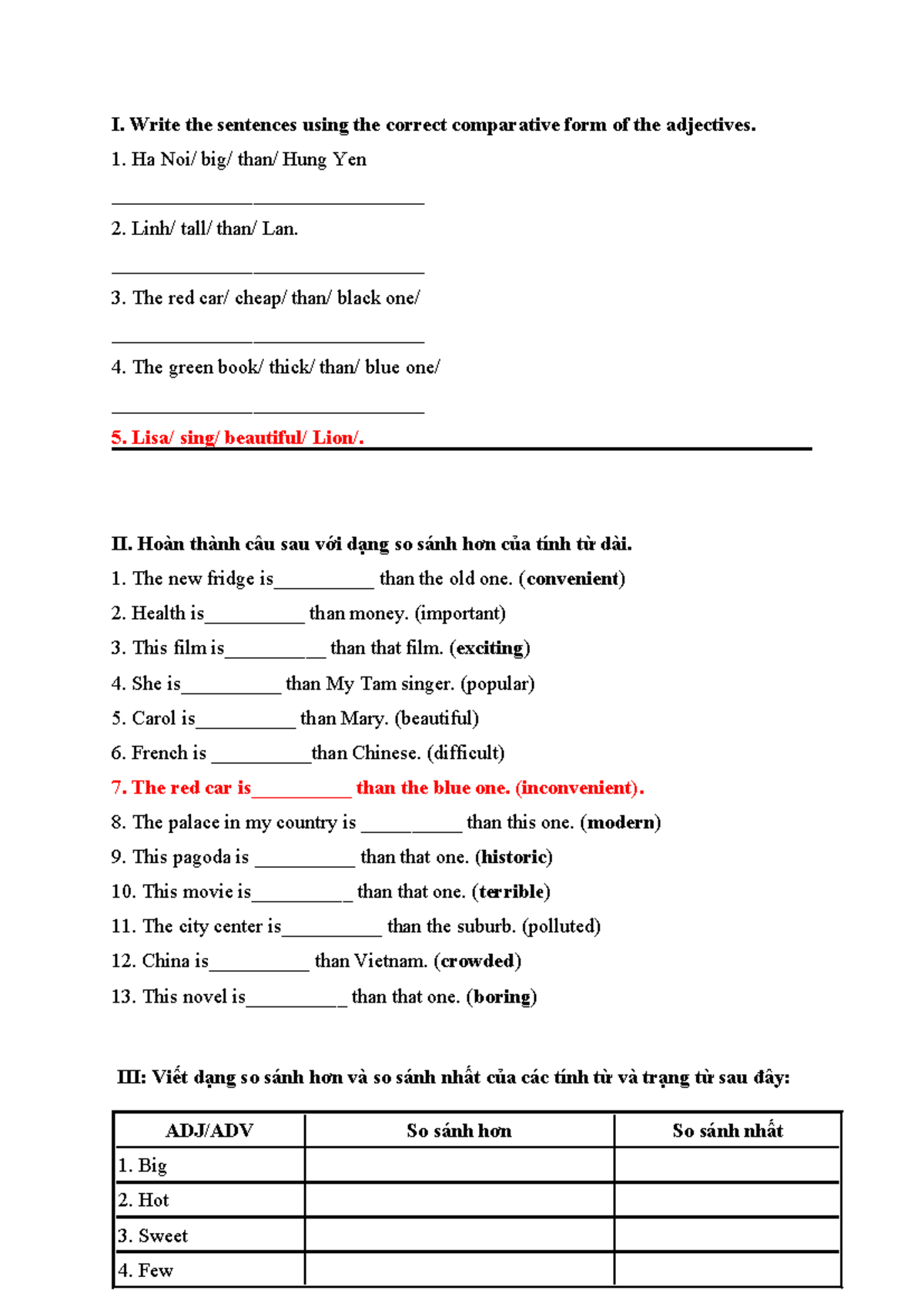 Comparative Adjective Worksheet G6RSCW5.D - Practice Exercises - Studocu