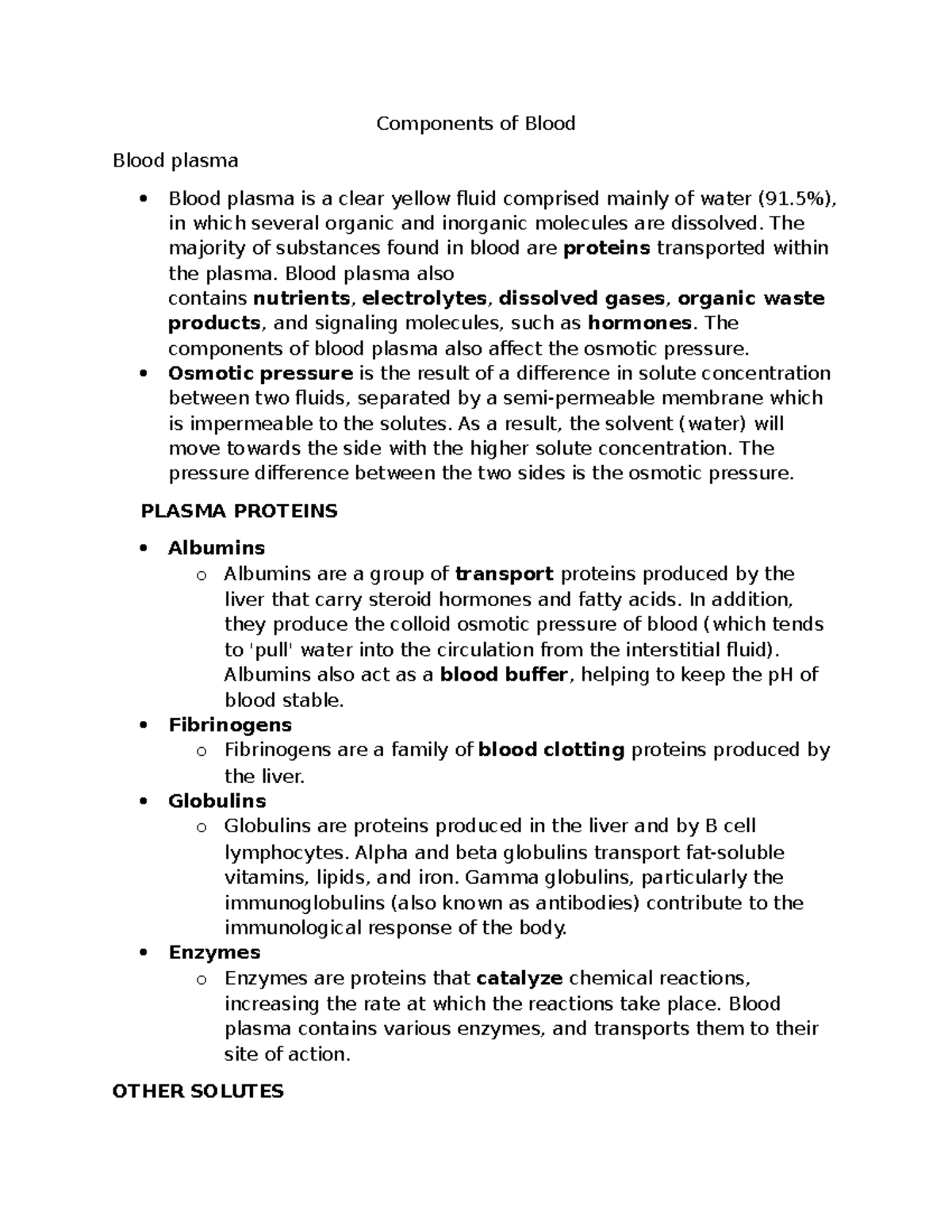 Components of Blood - PLASMA, CELLS & FUNCTIONS (EDAPT) - Studocu
