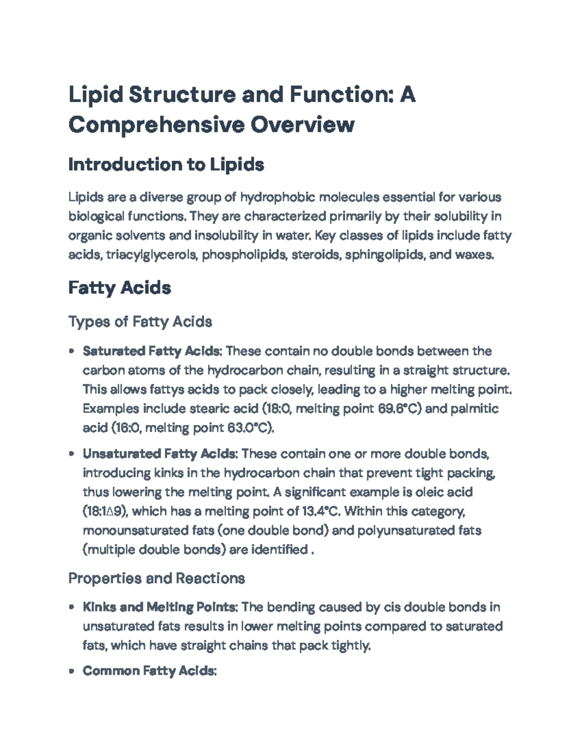 Lipid Structure and Function: Comprehensive Overview Exam (BIO 101 ...