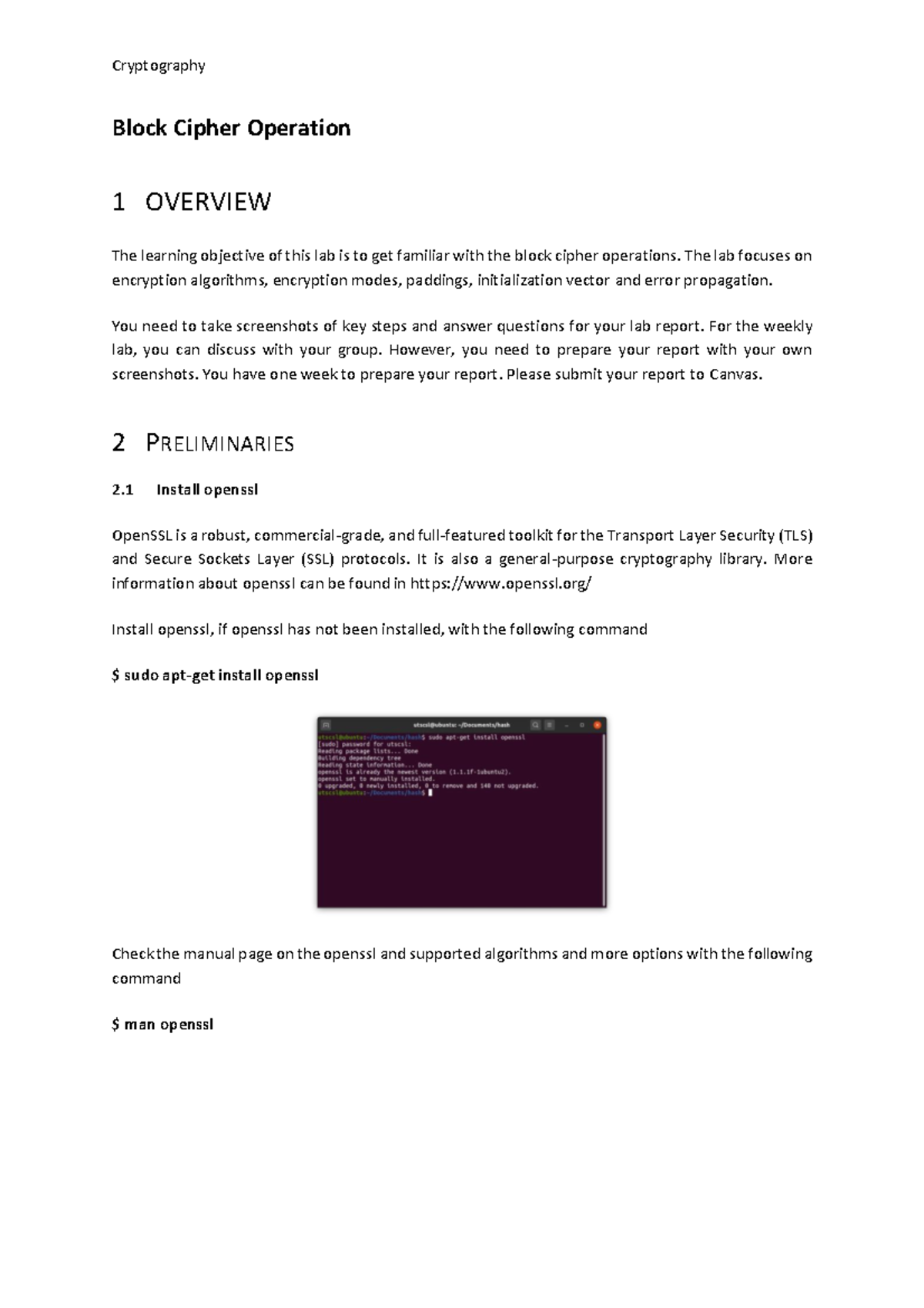 WEEK 5 Manual - Block Cipher Operation 1 OVERVIEW The learning ...