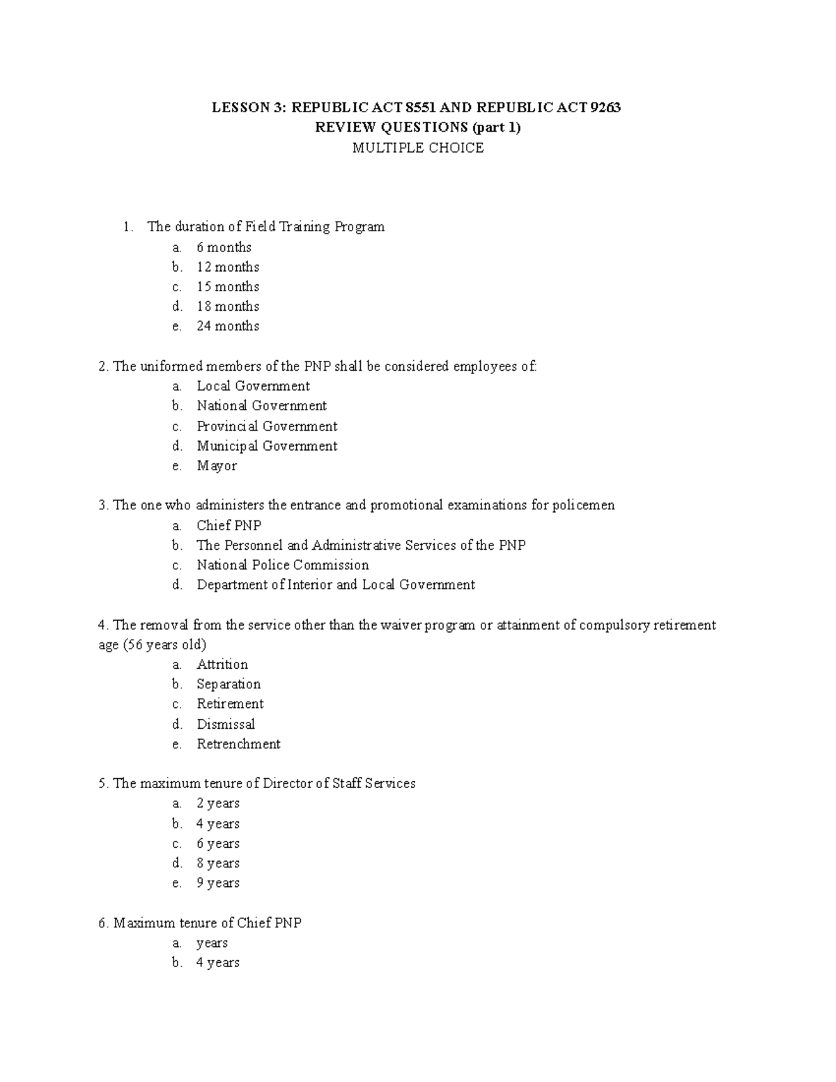 Lesson 3: RA 8551 & RA 9263 - Review Questions (Part 1) - Studocu