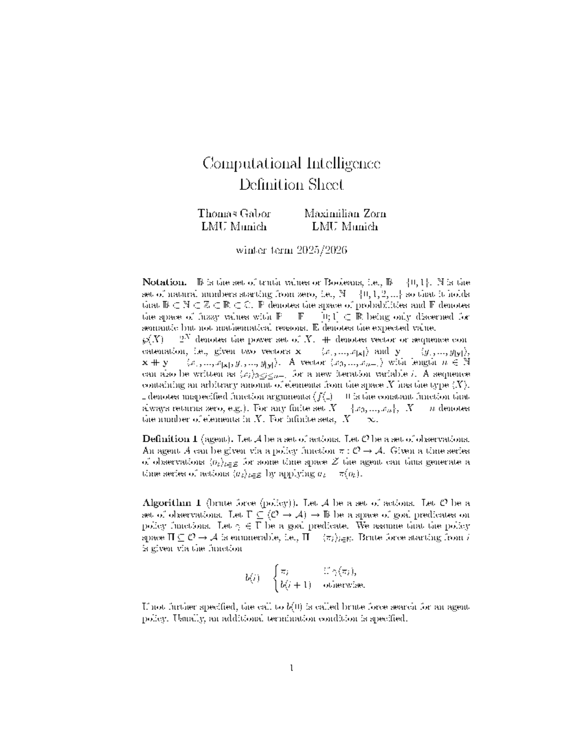 Computational Intelligence Definition Sheet (LMU Munich) 2025 - Studocu