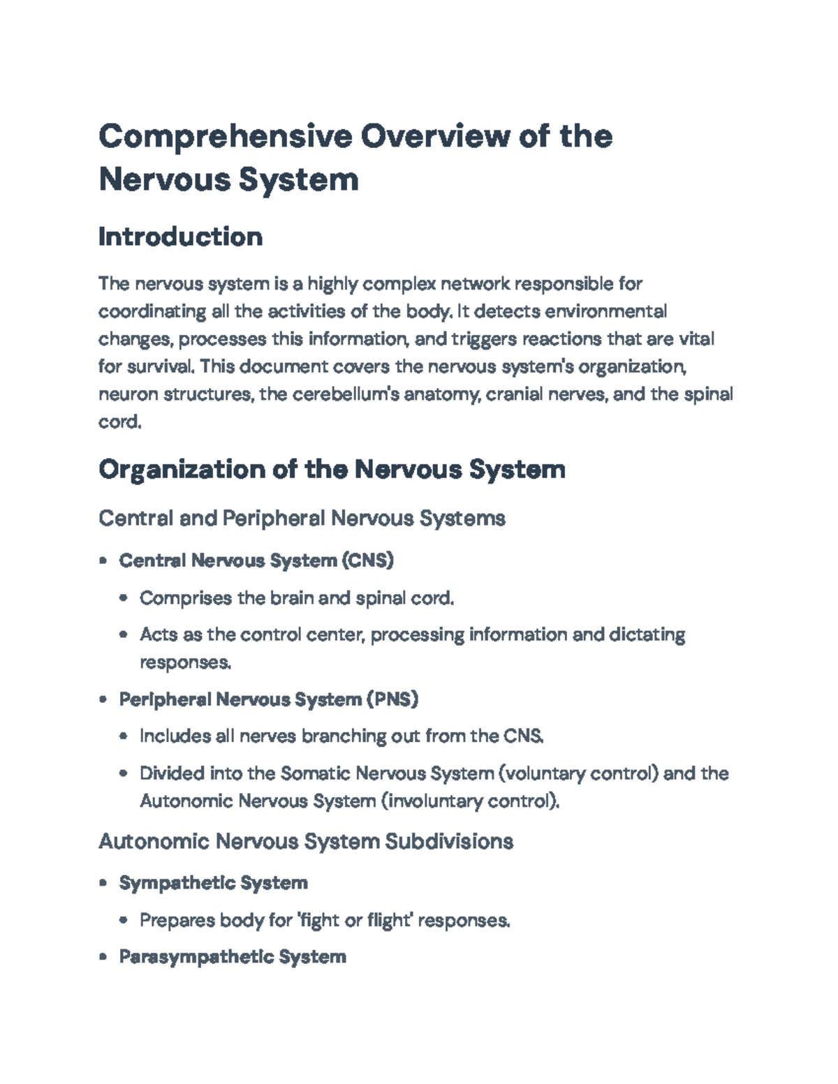 BIO101 Final Exam Notes: In-Depth Nervous System Overview - Studocu