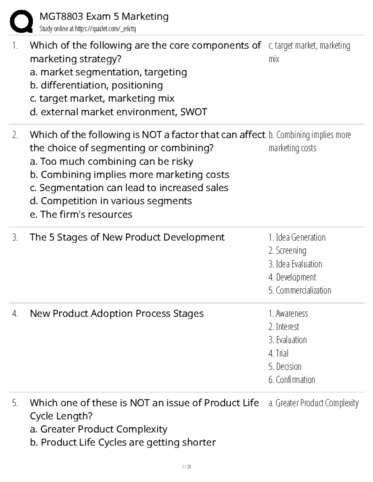 MGT8803 Final Exam 5 Marketing Study Guide - Studocu