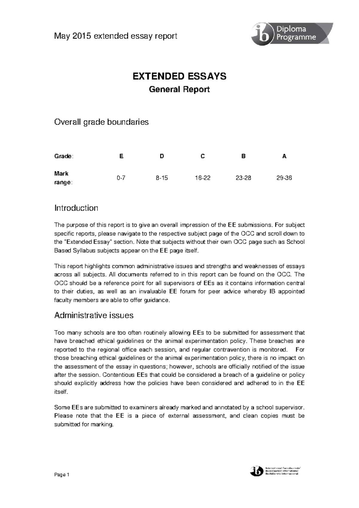 May 2015 Extended Essay General Report: Assessment Insights - Studocu