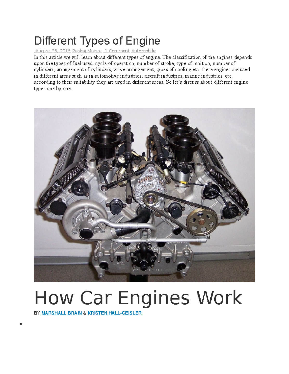 Engine - Lecture notes 1-8 - Different Types of Engine August 25, 2016 ...