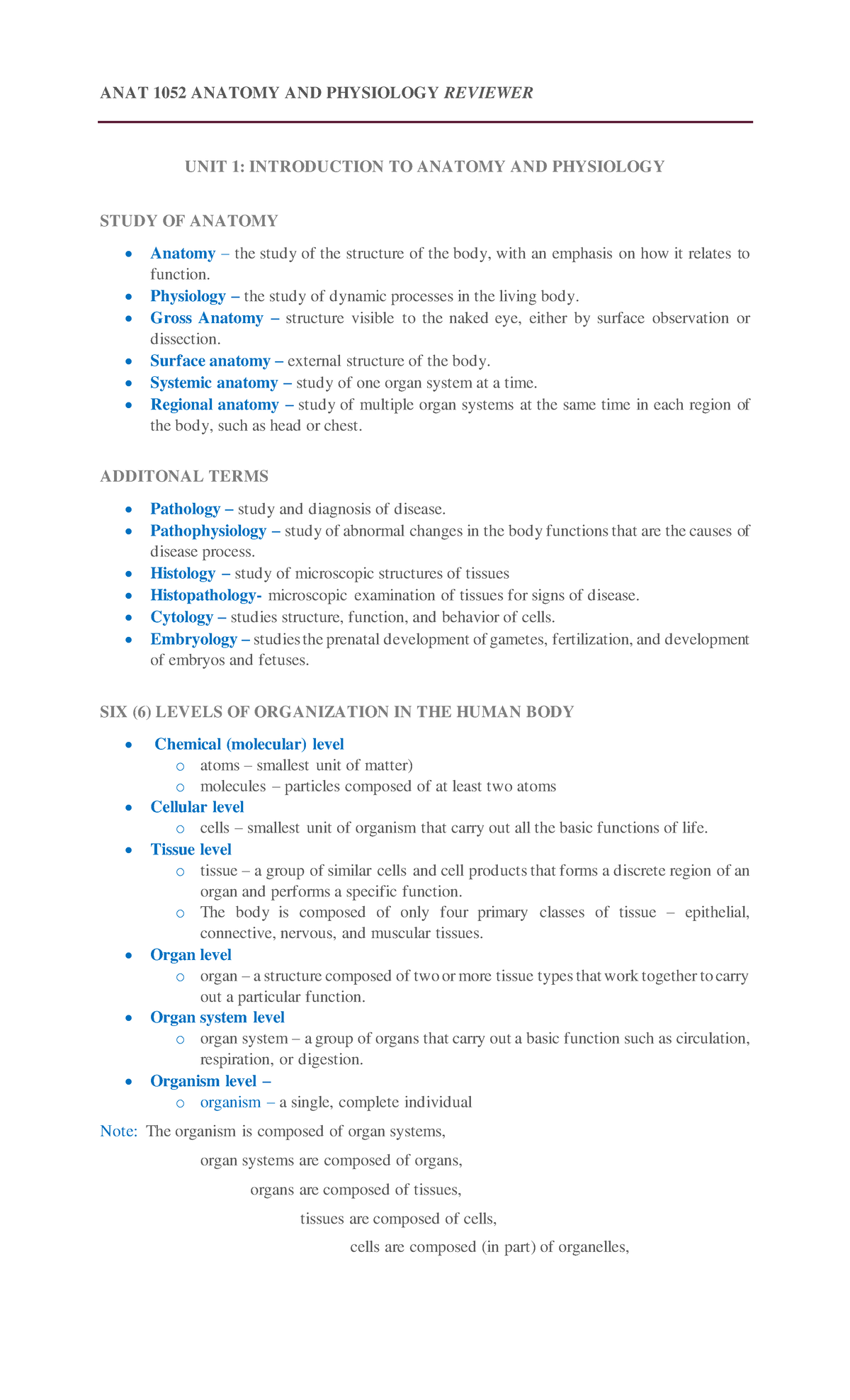 ANAT 1052 Final Exam Anatomy and Physiology Reviewer Guide - Studocu