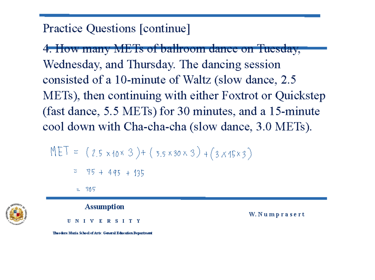 GE2301-GE2304 Unit III: METs of Ballroom Dance Practice Questions - Studocu
