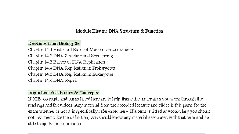 Module 11: DNA Structure & Function Notes from Biology 2e - Studocu