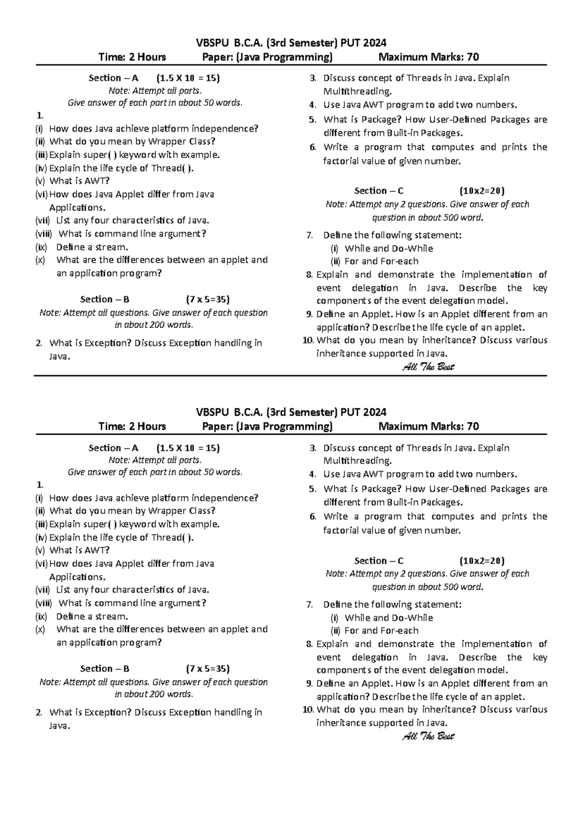C# PUT - do as needful - VBSPU B.C. (Fifth Semester) PUT 2024 Paper ...