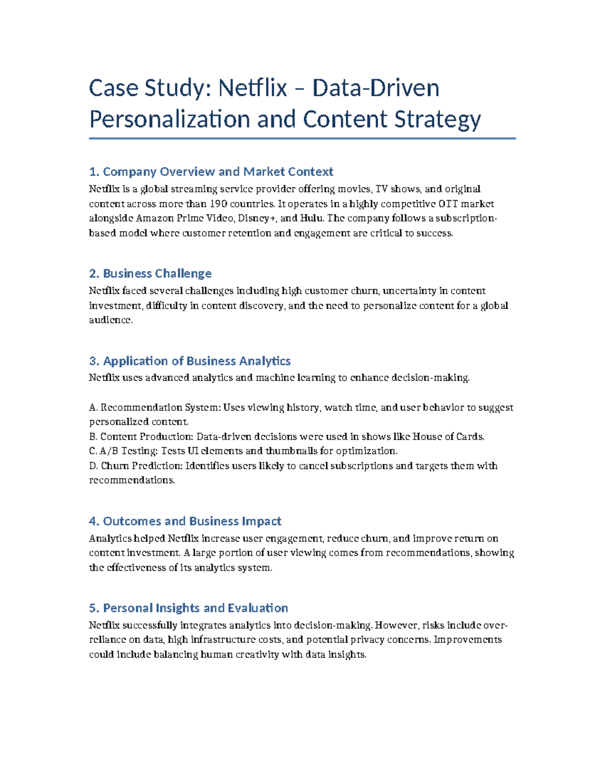 Case Study: Netflix Personalization & Content Strategy Analysis - Studocu