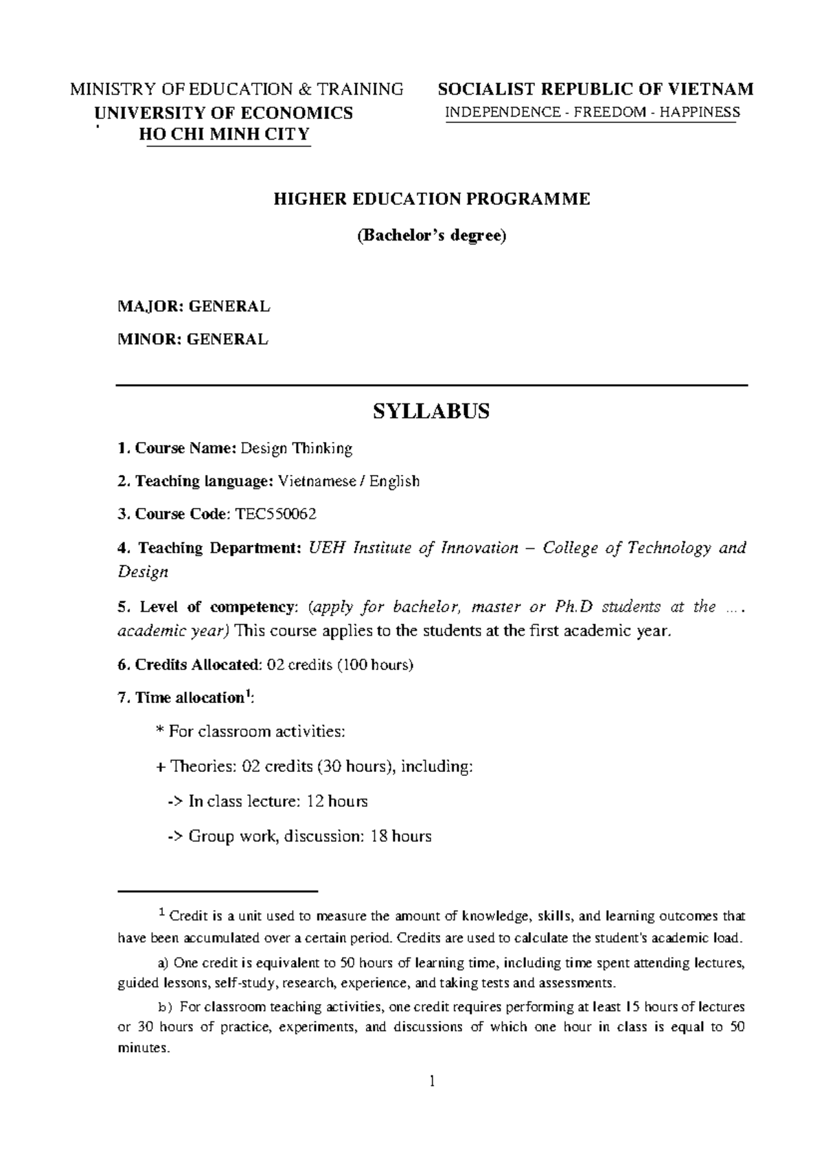 Design Thinking Syllabus - TEC - November 2023 - University of ...