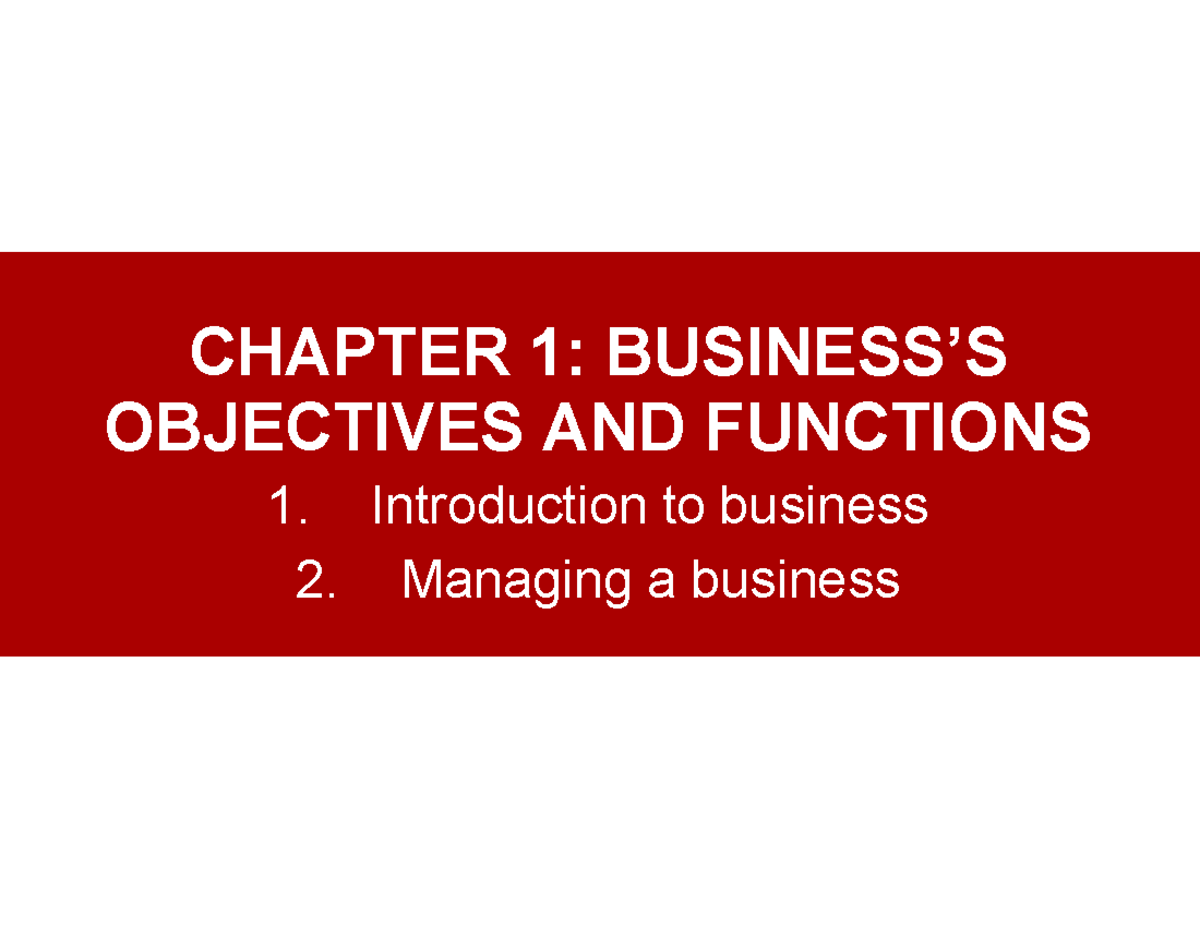 BTF 1: Objectives and Functions in Business Management - Studocu