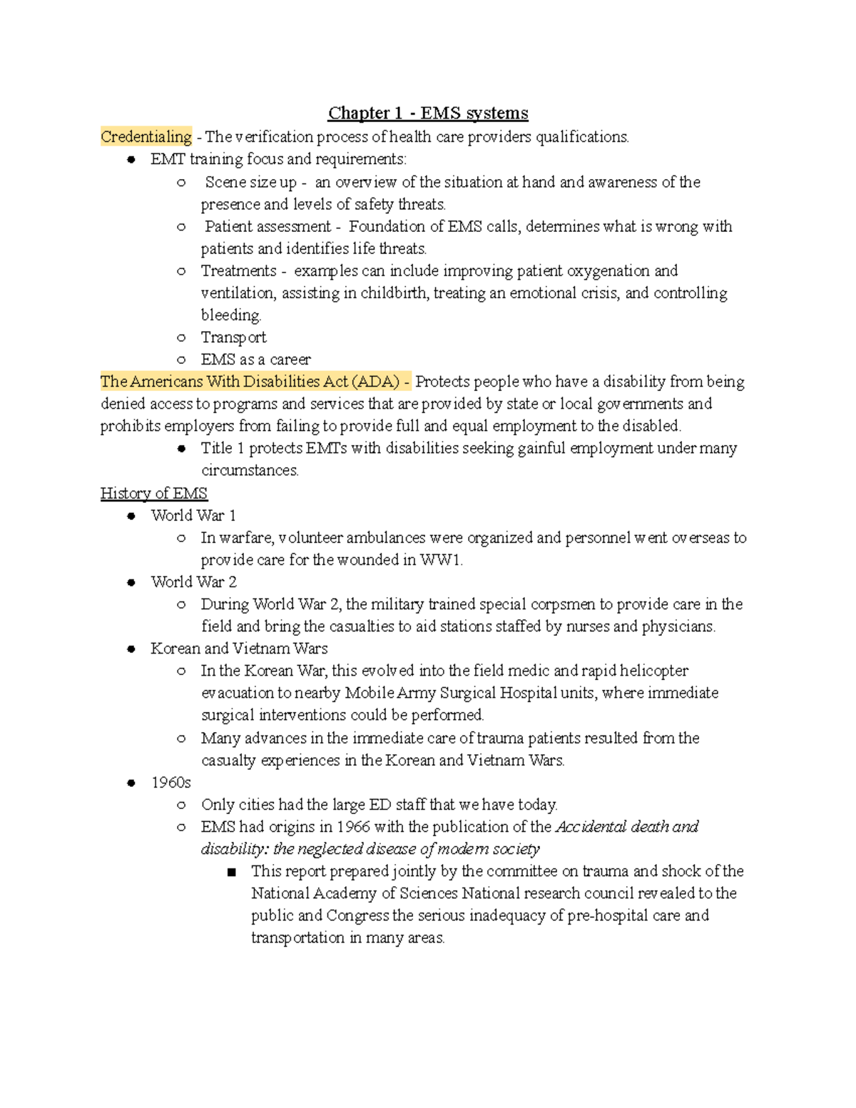 EMS Chapter 1: Overview of EMS Systems and Key Concepts - Studocu