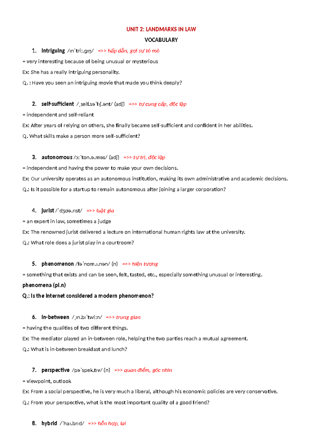 UNIT 2: LANDMARKS IN LAW - Vocabulary Study Guide - Studocu