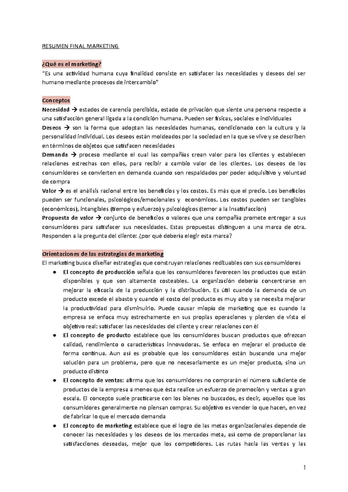 Resumen Marketing Final - UNIDAD 1 MARKETING Y CONTEXTO ¿Qué es el ...