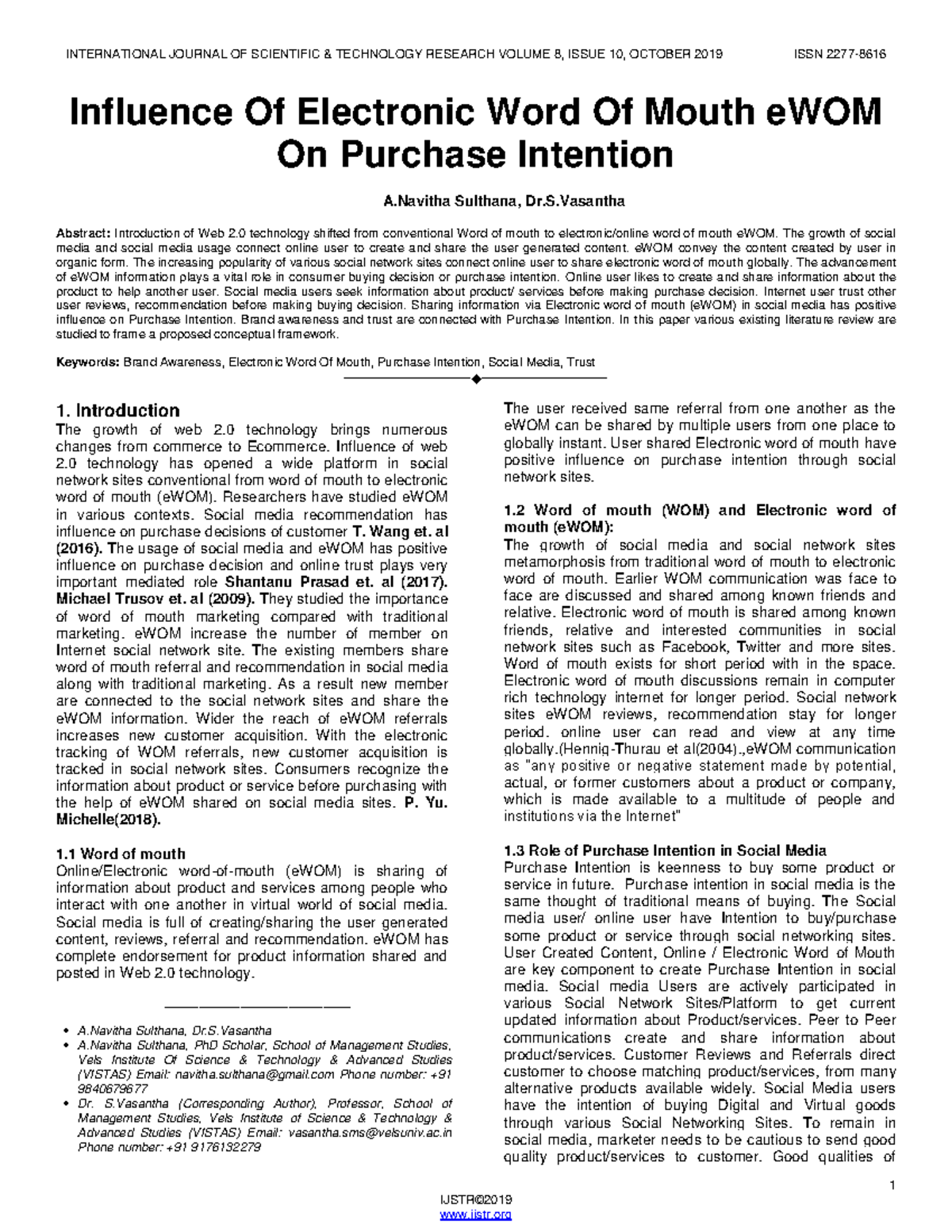 Influence Of Electronic Word Of Mouth Ewom On Purchase Intention - 1 ...