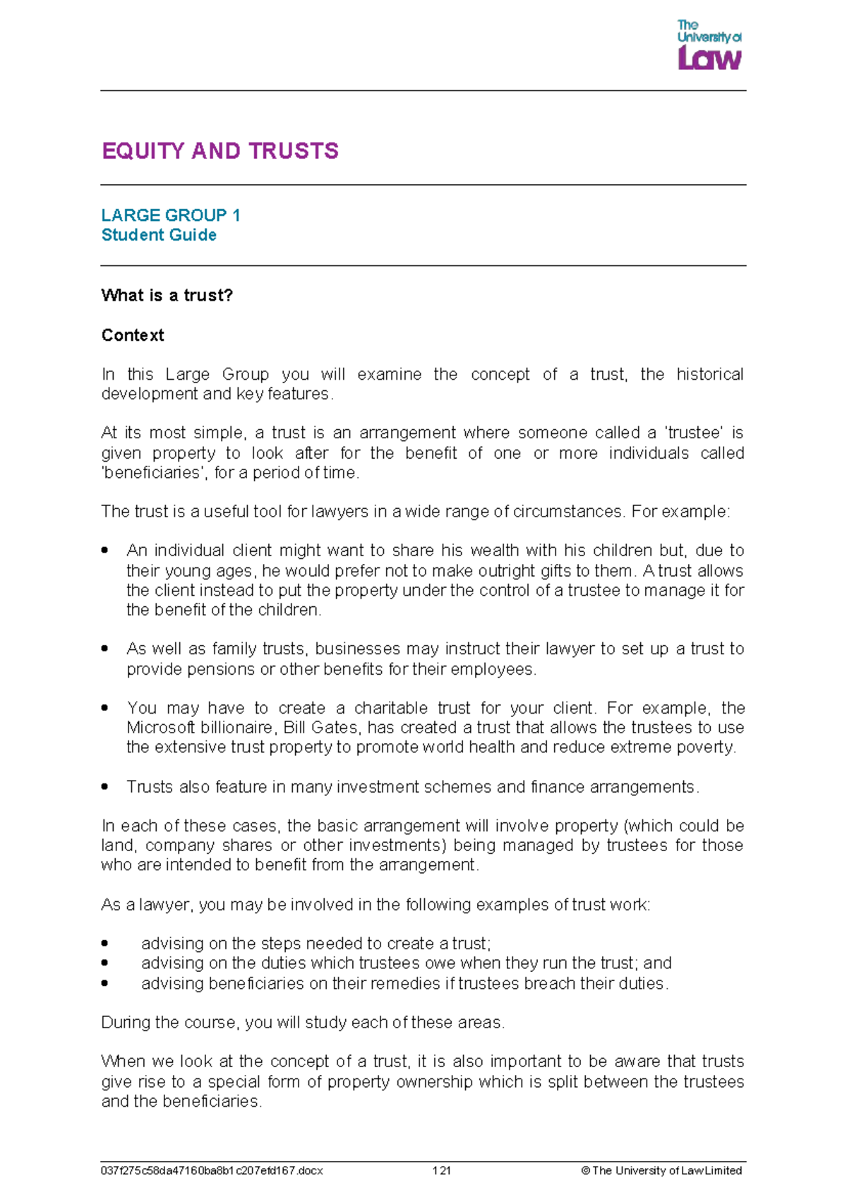 EQUITY AND TRUSTS LG01: Comprehensive Student Guide on Trusts - Studocu
