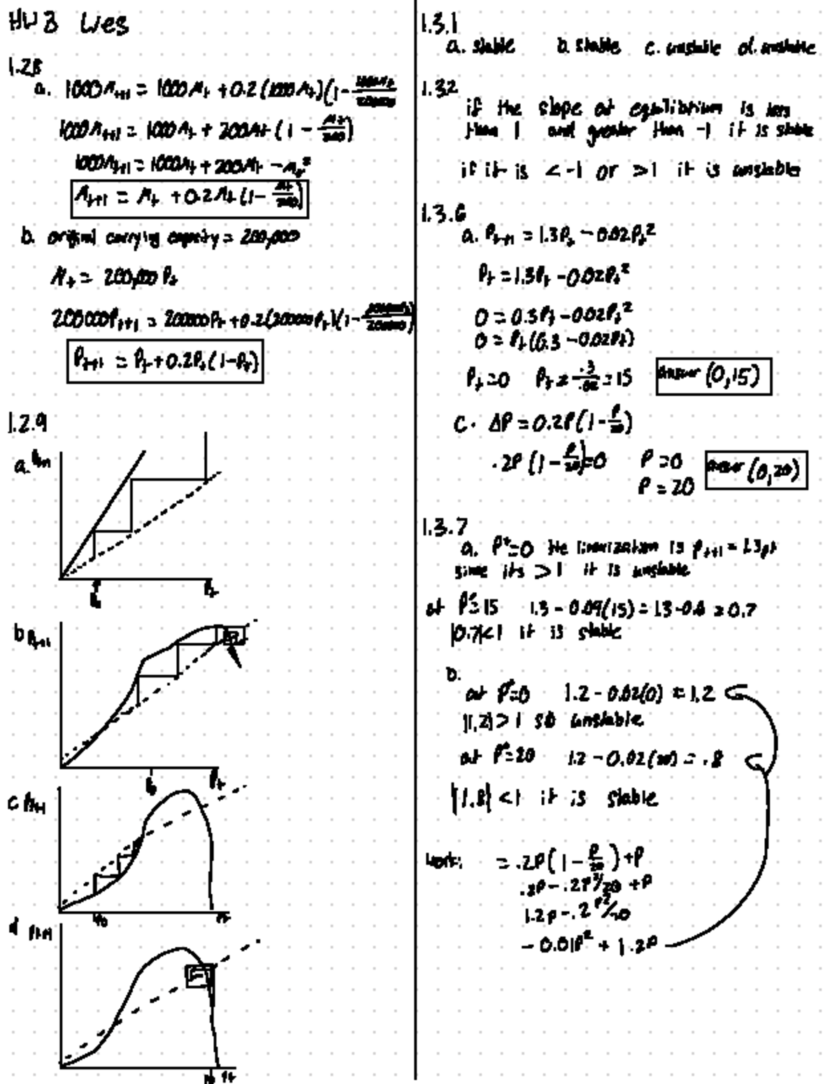 Math Modeling - notes - HW3 Wes 1. 3. a. stable D. Stable c. unstable C ...