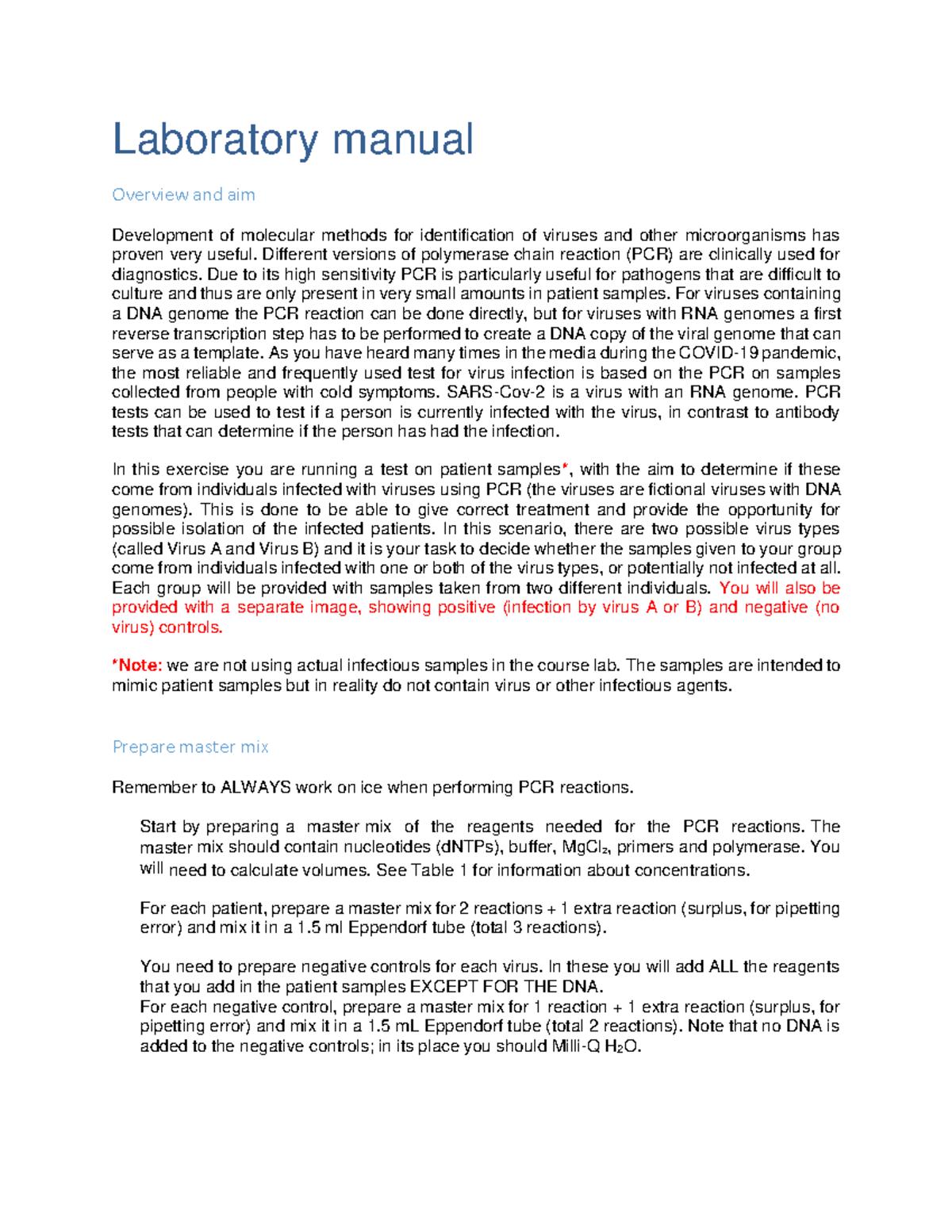 PCR Laboratory Manual: Techniques for Viral Detection and Analysis ...