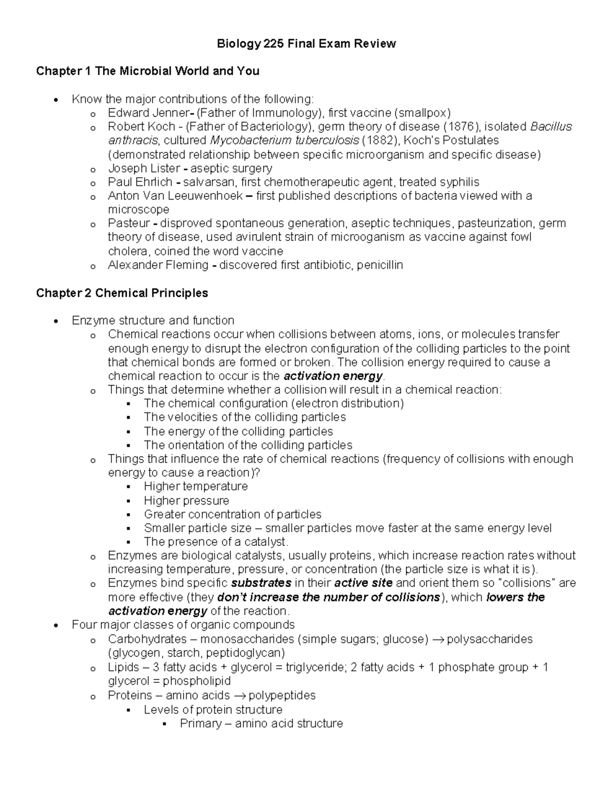BIOLOGY 225 FINAL EXAM REVIEW: Essential Study Notes and Key Topics ...