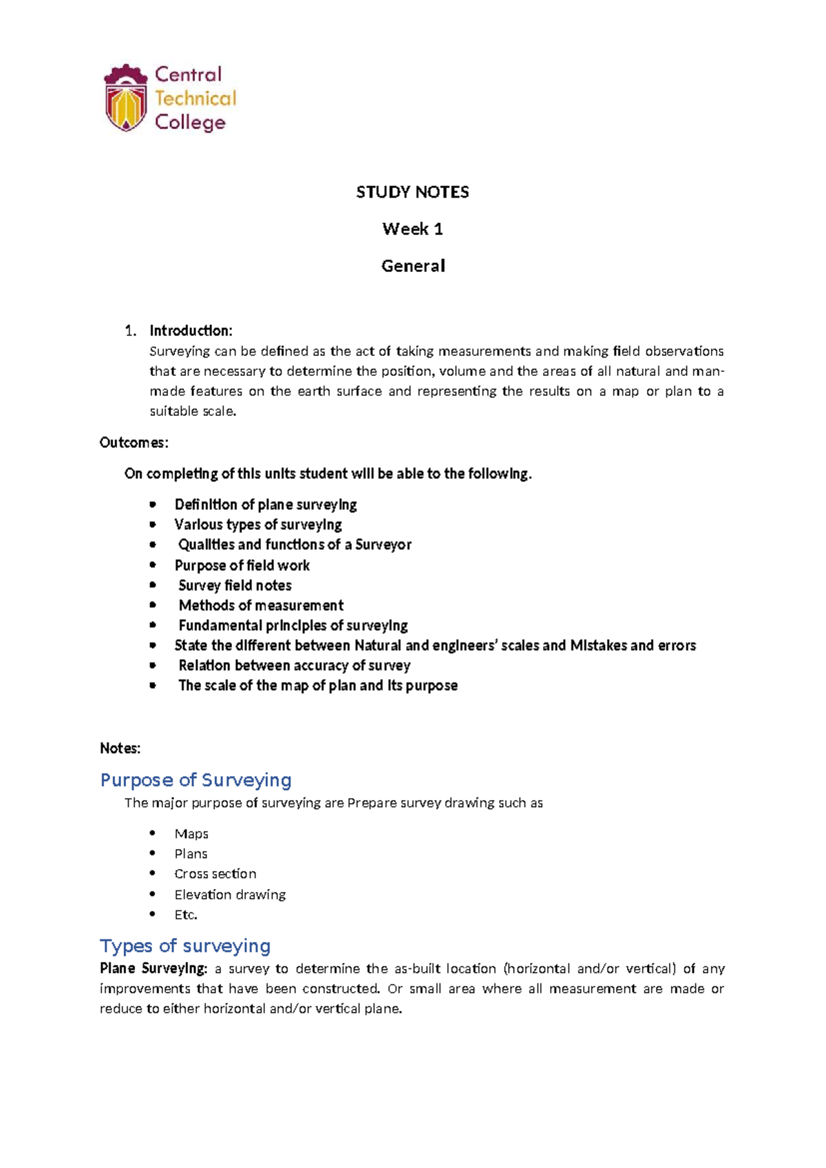 Surveying Basics: Week 1 Study Notes for GE 101 - Studocu