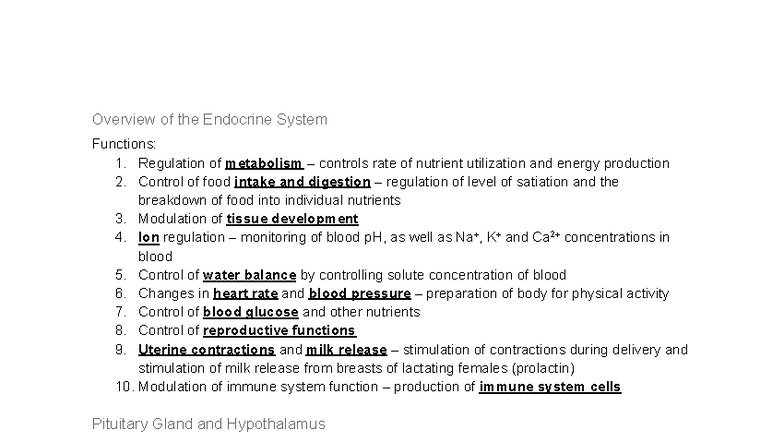 Chapter 18: Overview of Endocrine System Functions and Regulation - Studocu