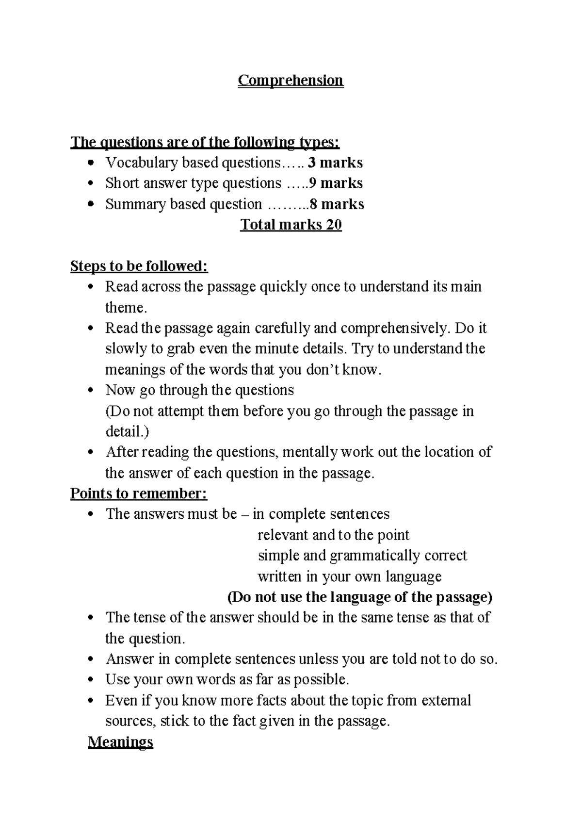 Comprehension Rules: Strategies for Answering Questions - Studocu