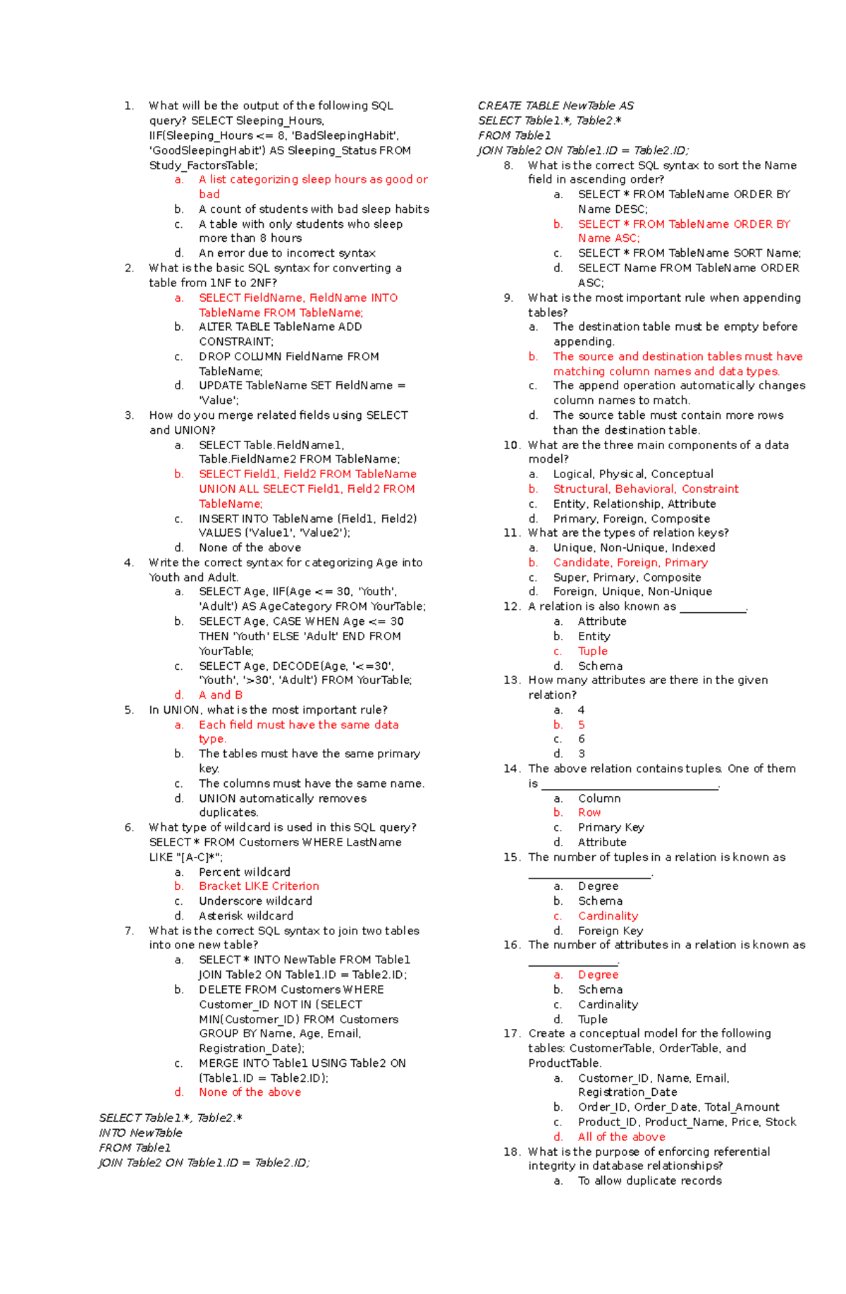 SQL Query Analysis and Syntax Guide for Database Management (CS101 ...