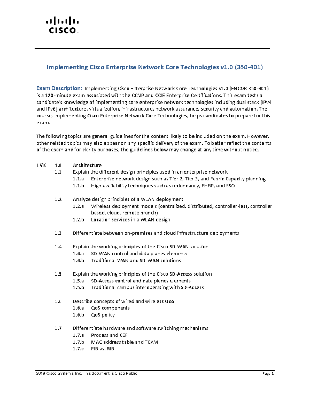 350-401 ENCOR: Implementing Cisco Enterprise Network Core Technologies ...