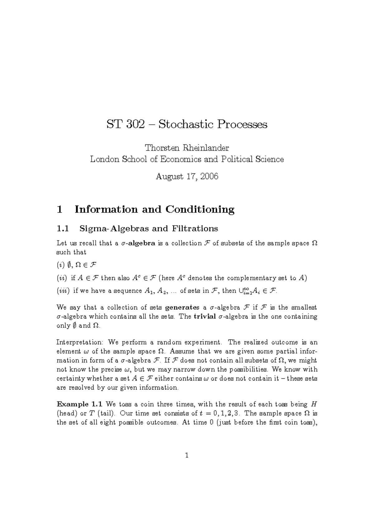 ST302 - Lecture Notes on Stochastic Processes and Conditioning - Studocu