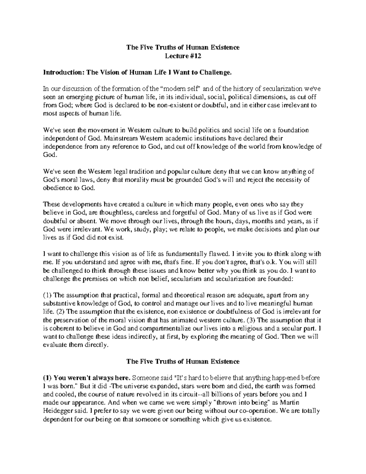 The Five Truths of Human Existence: A Challenge to Secular Thinking ...