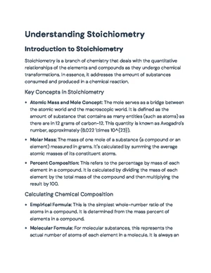Stoichiometry Calculations - Study Notes & Assignments - Studocu