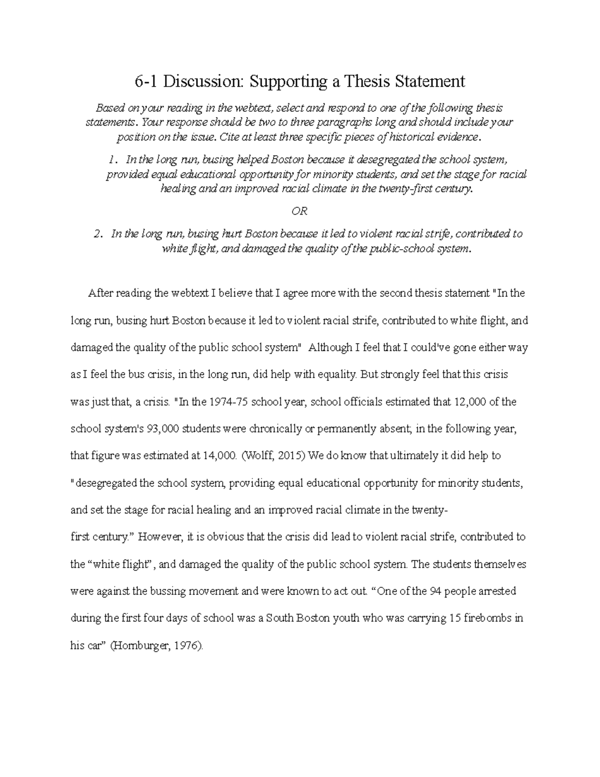 6-1 Discussion: Evaluating the Impact of Busing in Boston - Studocu