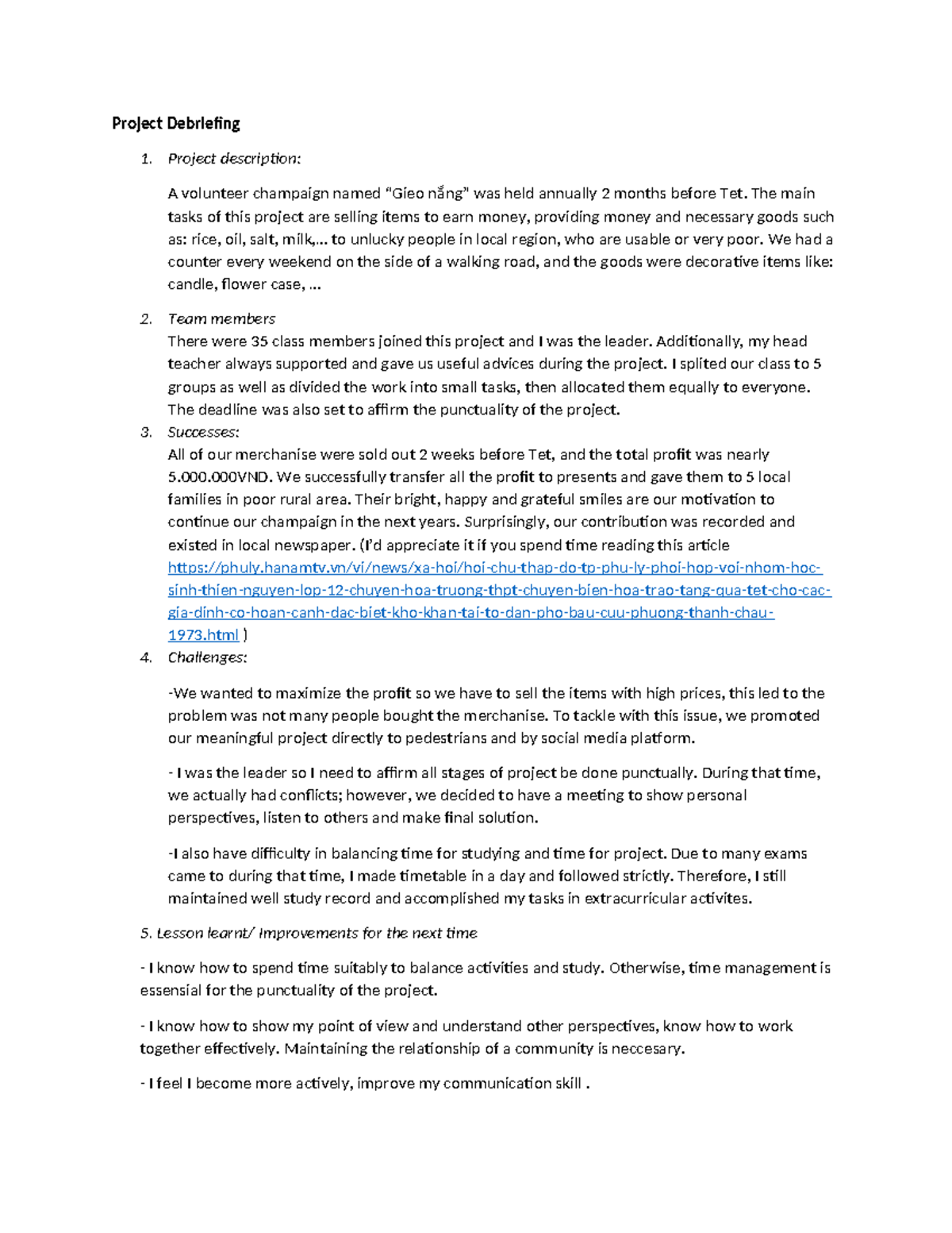 Project Debriefing Report - TATM: Insights and Lessons Learned - Studocu