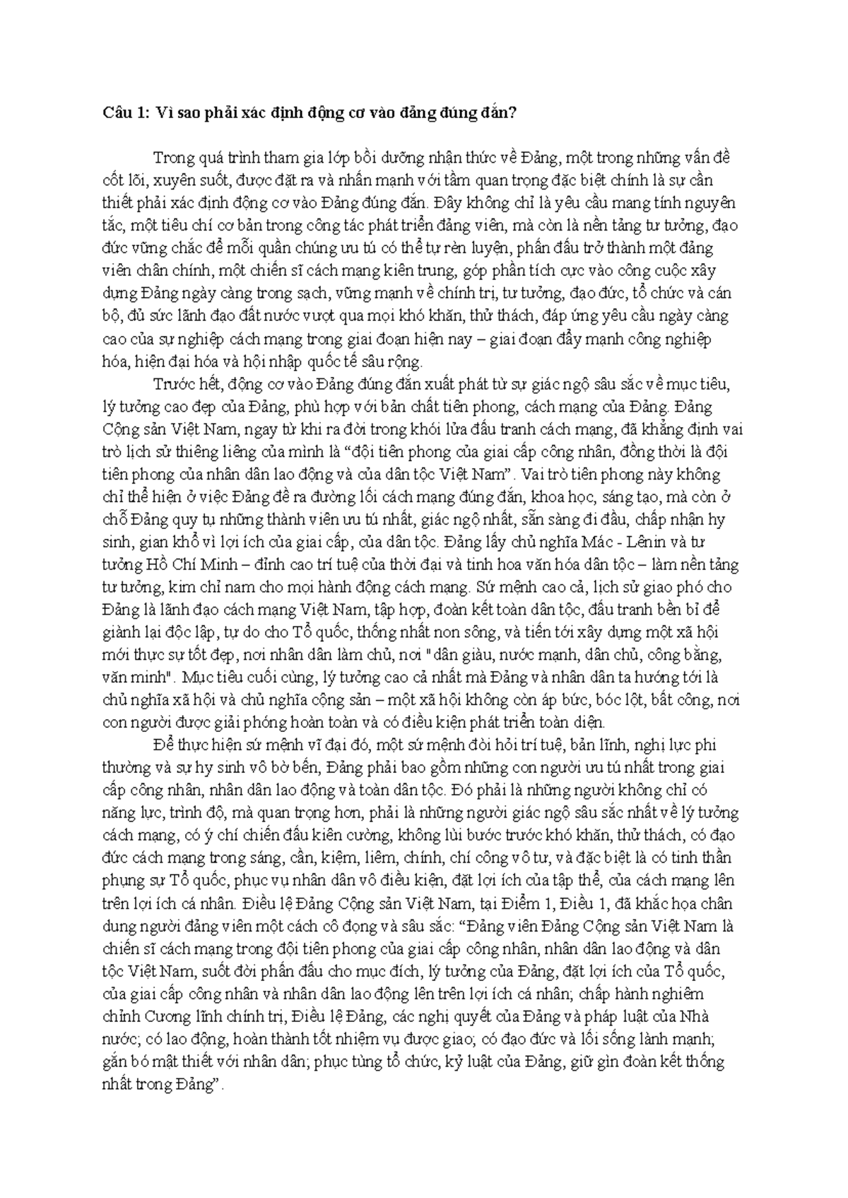 Bài Thu Hoạch: Động Cơ Vào Đảng Đúng Đắn và Phấn Đấu Trở Thành Đảng Viên - Document Preview