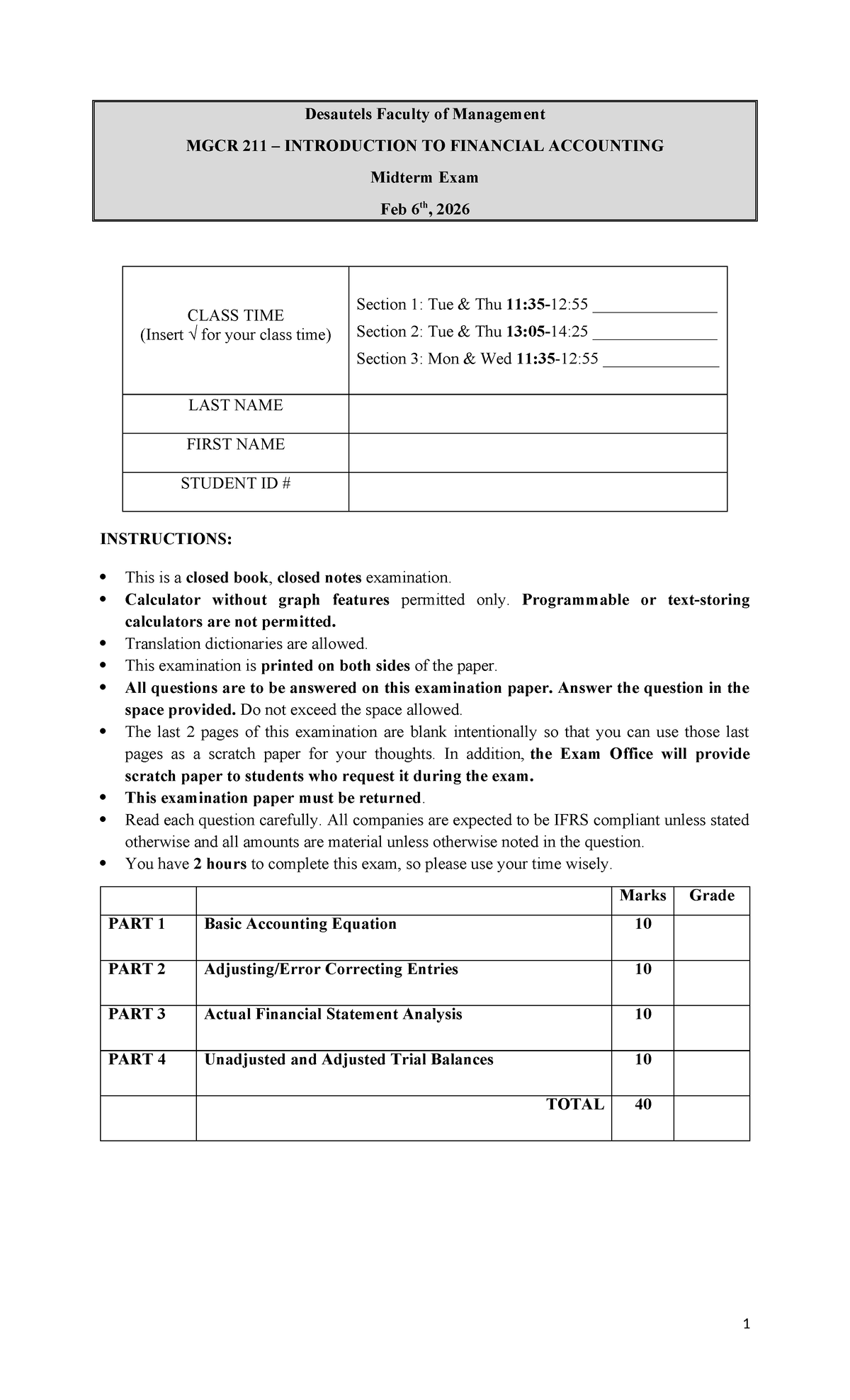 MGCR 211 Midterm Exam: Introduction to Financial Accounting Guide - Studocu