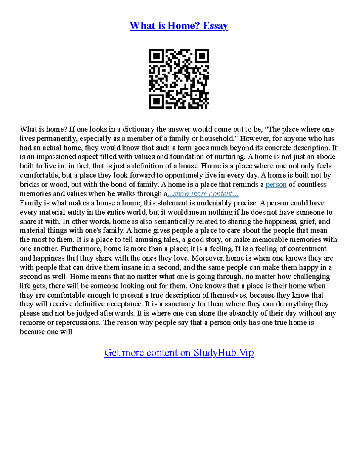 Definition Essay Example - What is Home? Essay What is home? If one ...