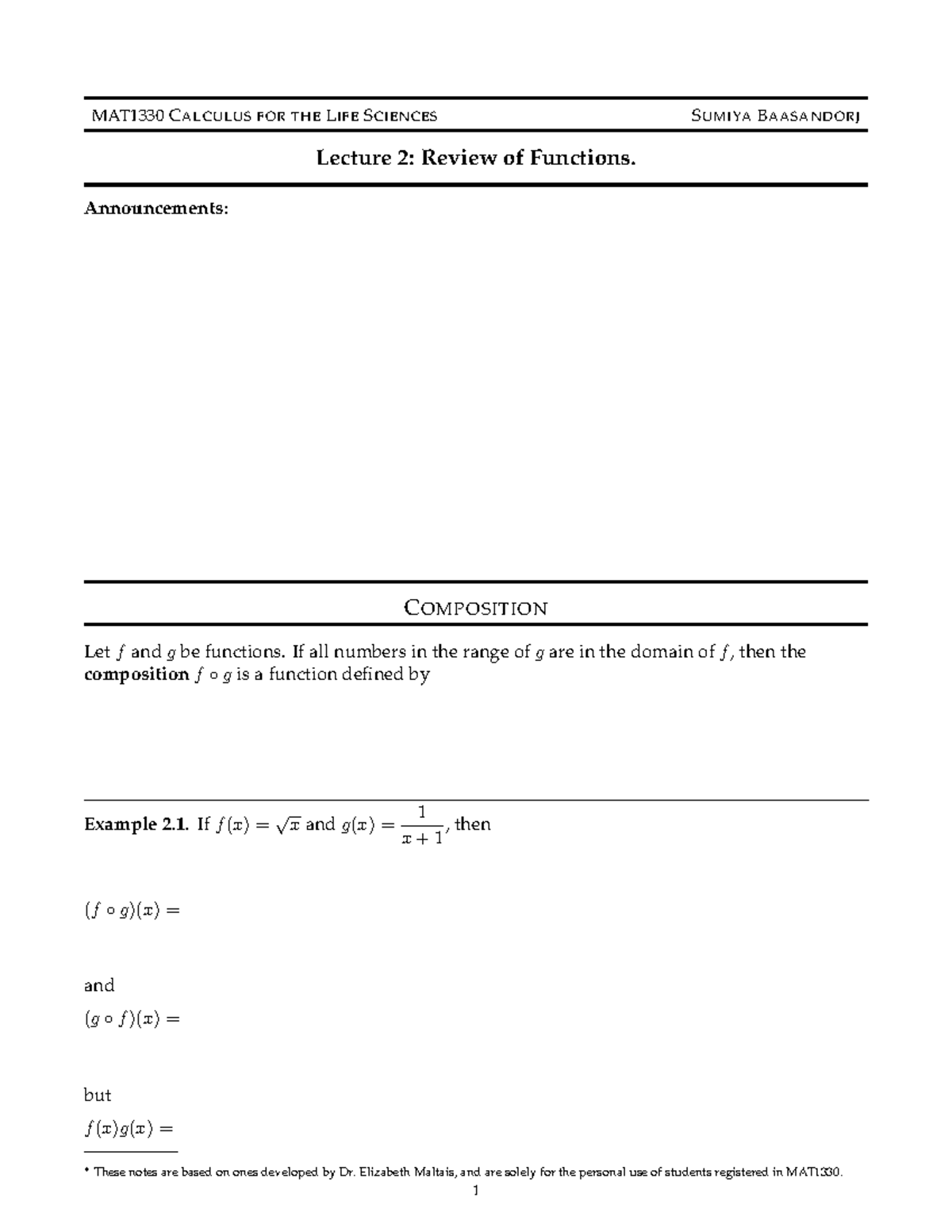 MAT1330 Lecture 2: Functions Review and Inverse Functions Guide - Studocu